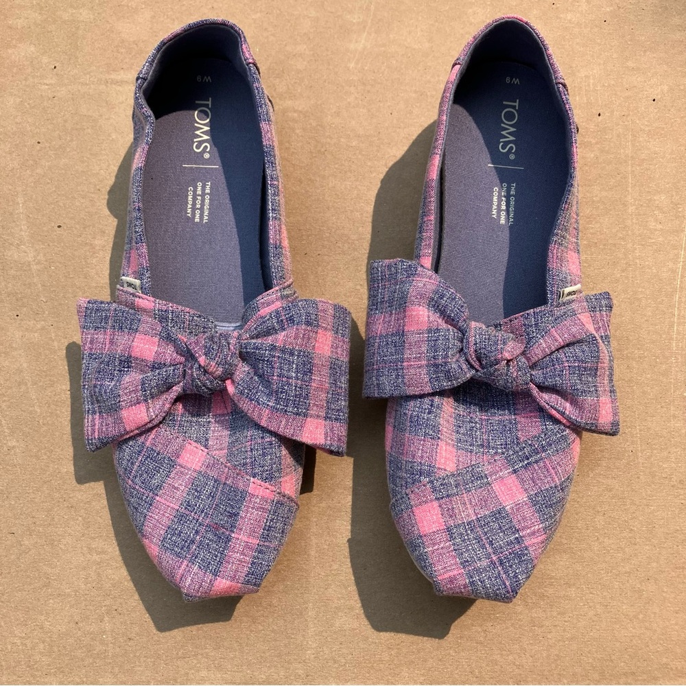 Toms Alpargata Bow Pink Blue Multi Checkered Plaid Item: 10016220